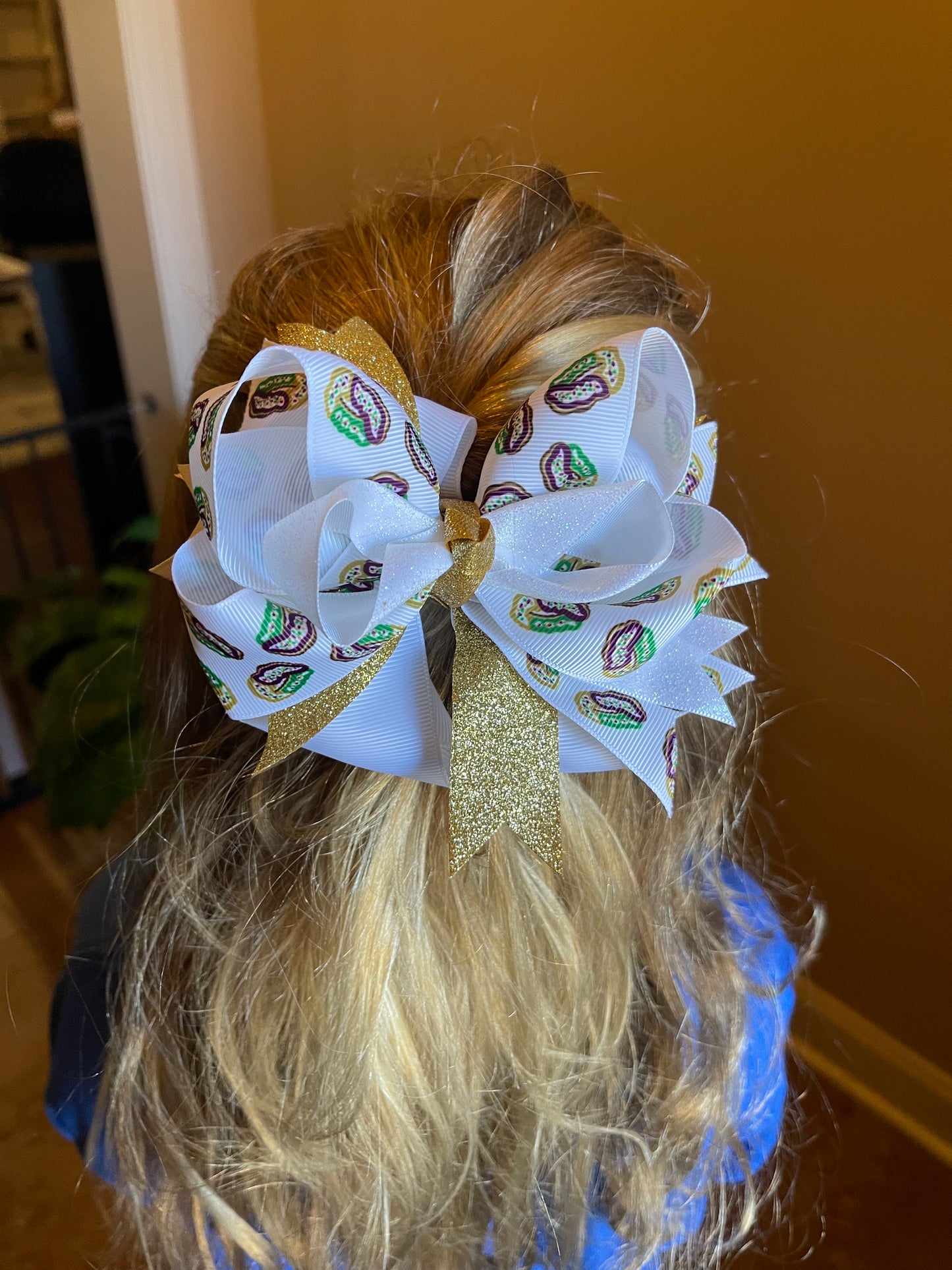 Mardi Gras King cake glitter hair bow