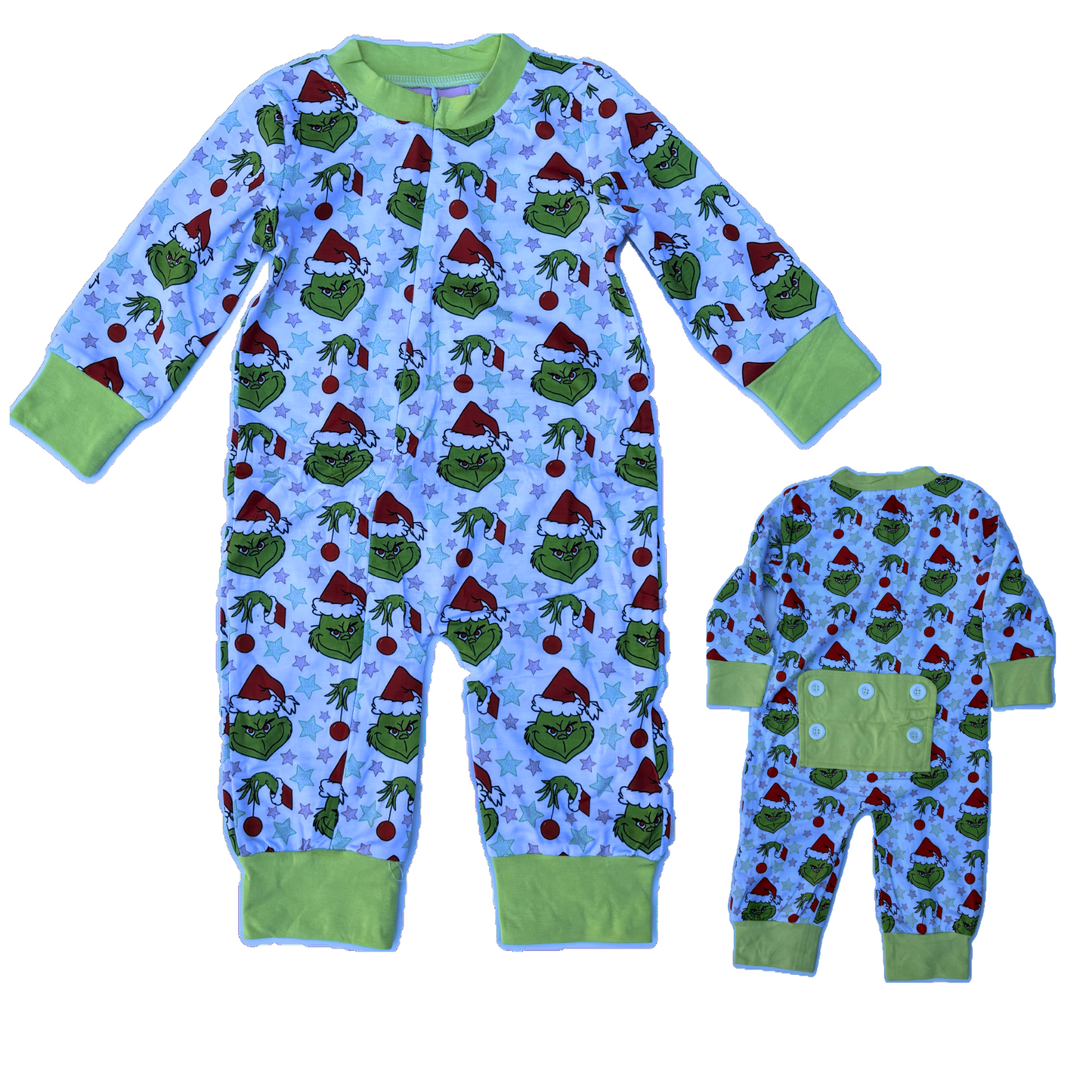 Green Grinch Family pjs- boy zippy