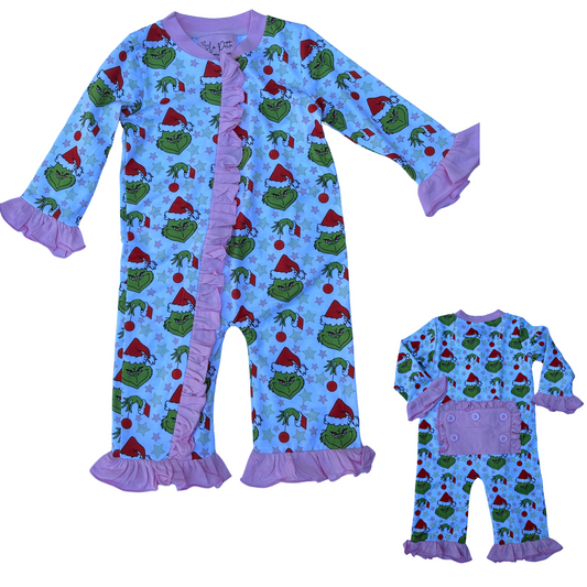 Pink Grinch Family pjs- girl zippy