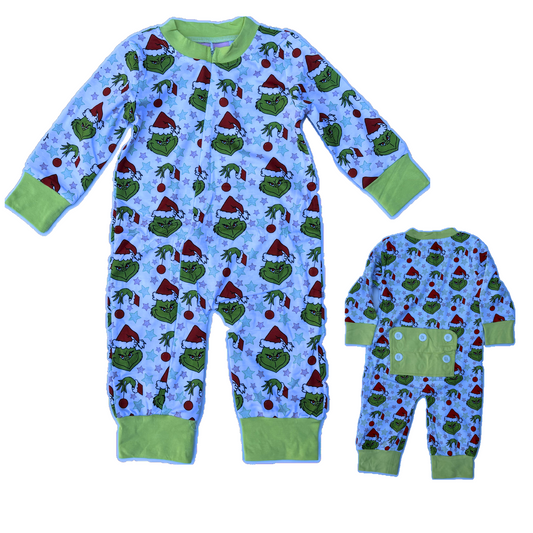 Green Grinch Family pjs- boy zippy