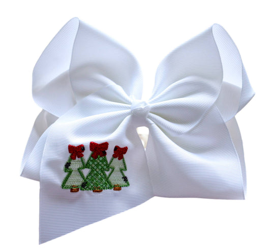 Plaid Pine Tree Embroidered Bow